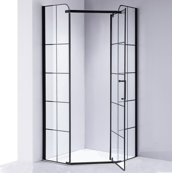 BPS-koupelny Pětiúhelníkový sprchový kout BS06B 90x90 černá/transparent + vanička ST07B WH bílá