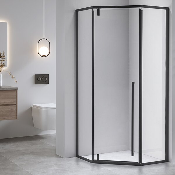 BPS-koupelny Pětiúhelníkový sprchový kout BS07A 80x80 černá/transparent + vanička ST07A BL černá