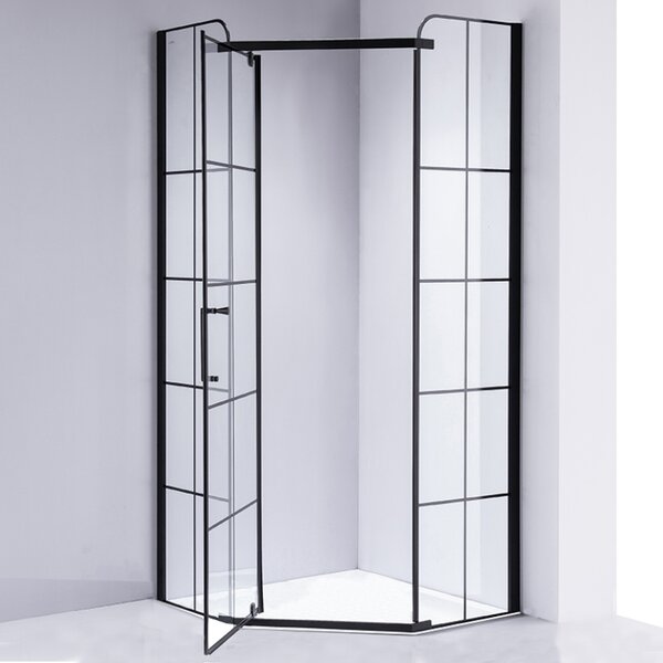 BPS-koupelny Pětiúhelníkový sprchový kout BS06B 90x90 černá/transparent + vanička ST07B WH bílá