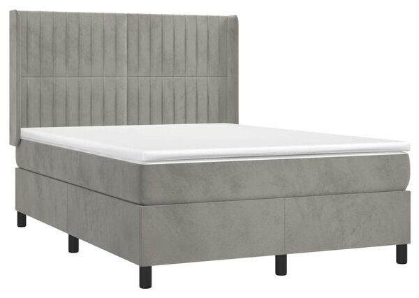 Box spring postel s matrací a LED světle šedá 140x190 cm samet 3139679