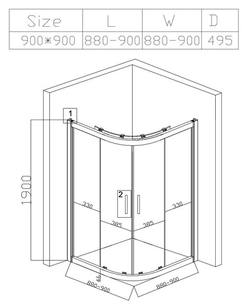 BPS-koupelny Čtvrtkruhový sprchový kout KZ101B 90x90 cm chrom/transparent + vanička SXL01B BL černá