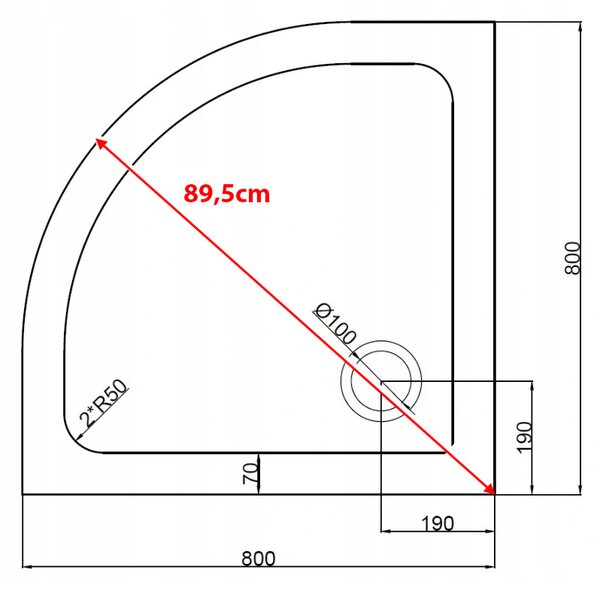BPS-koupelny Čtvrtkruhová akrylátová sprchová vanička ST01A 80x80 bílá