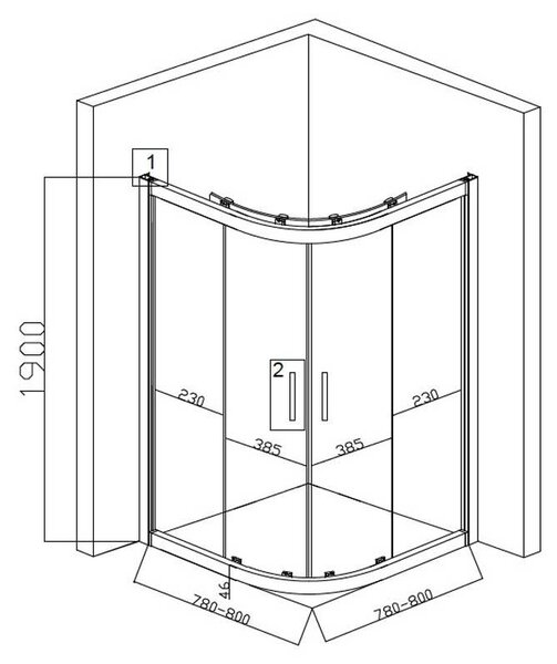 BPS-koupelny Čtvrtkruhový sprchový kout KZ101A 80x80 cm chrom/transparent + vanička SXL01A BL černá