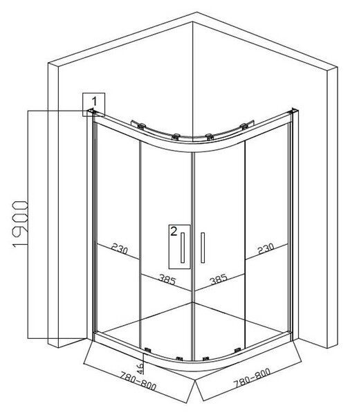 BPS-koupelny Čtvrtkruhový sprchový kout BS01A 80x80 cm černá/transparent + vanička ST01A bílá