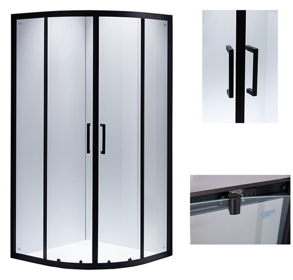 BPS-koupelny Čtvrtkruhový sprchový kout BS01A 80x80 cm černá/transparent + vanička ST01A bílá