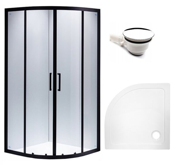 BPS-koupelny Čtvrtkruhový sprchový kout BS01A 80x80 cm černá/transparent + vanička ST01A bílá