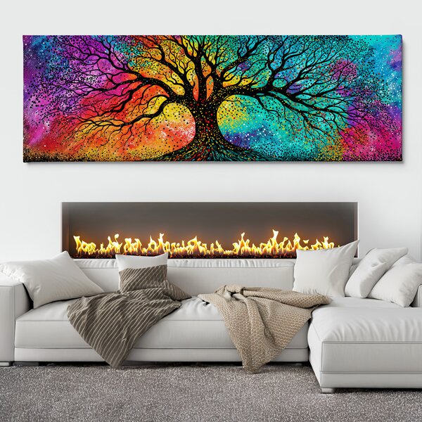 Obraz na plátně - Strom života Duhová obloha FeelHappy.cz Velikost obrazu (šířka x výška): 60 x 20 cm