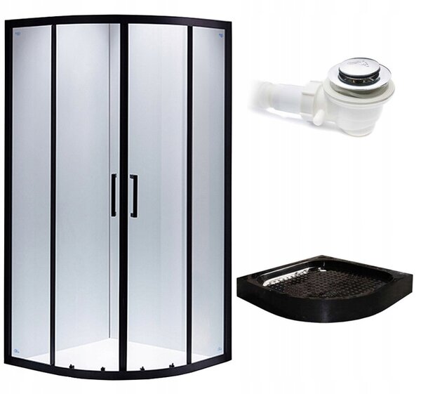 BPS-koupelny Čtvrtkruhový sprchový kout BS01A 80x80 cm černá/transparent + vanička SXL01A černá
