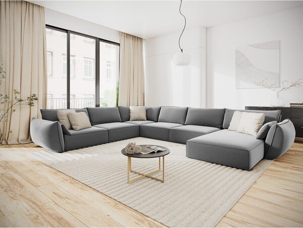 Světle šedá sametová rohová pohovka (levý roh/do "U") Vanda – Mazzini Sofas