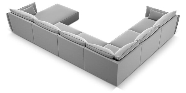 Světle šedá sametová rohová pohovka (levý roh/do "U") Vanda – Mazzini Sofas