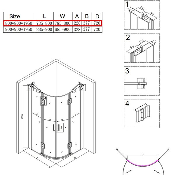 BPS-koupelny Čtvrtkruhový sprchový kout KZ92A 80x80 chrom/transparent - bez vaničky