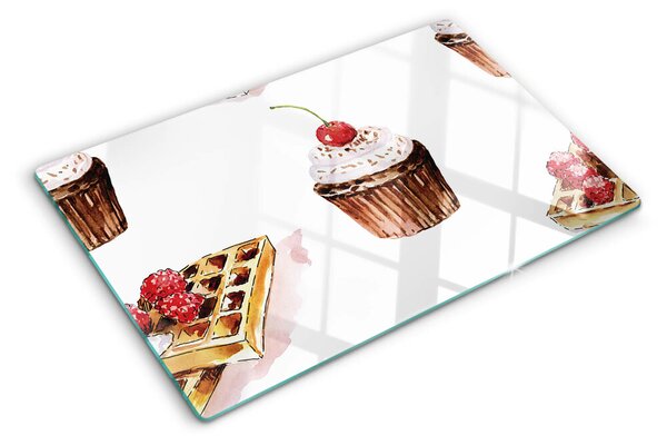 Skleněná deska do kuchyně Vafle a cupcakes s třešněmi ddk-nr-wm-00007162