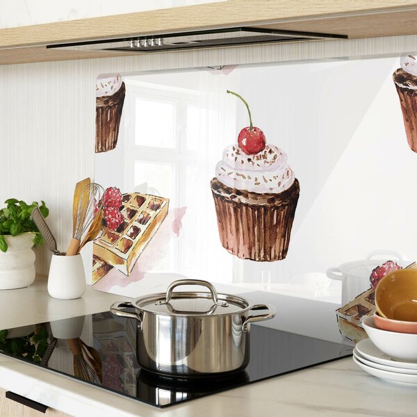 Skleněná deska do kuchyně Vafle a cupcakes s třešněmi ddk-nr-wm-00007162
