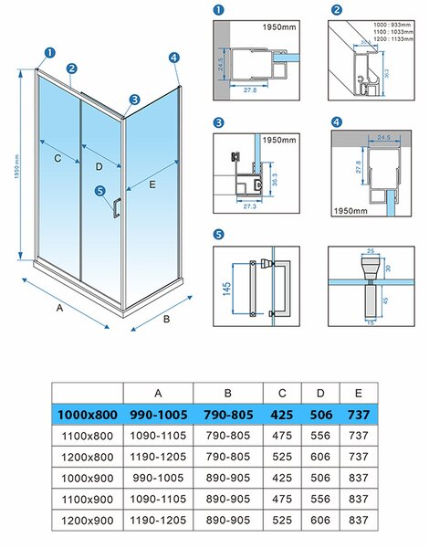 BPS-koupelny Obdélníkový sprchový kout KZ103A 100x80 chrom/transparent + vanička SXL03C BL černá