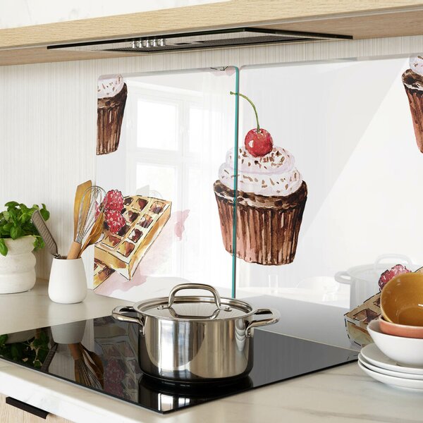 Skleněná deska do kuchyně Vafle a cupcakes s třešněmi ddk-nr-wm-00007162