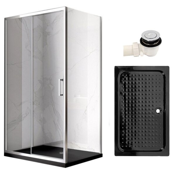 BPS-koupelny Obdélníkový sprchový kout KZ103A 100x80 chrom/transparent + vanička SXL03C BL černá