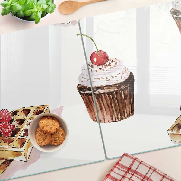 Skleněná deska do kuchyně Vafle a cupcakes s třešněmi ddk-nr-wm-00007162