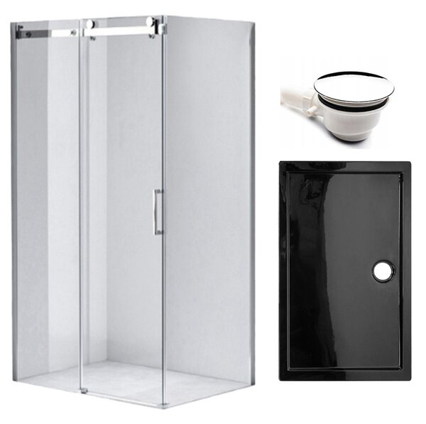 BPS-koupelny Obdélníkový sprchový kout KZ202B 110x90 chrom/transparent + vanička ST04B BL černá