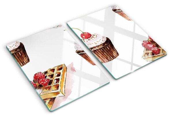 Skleněná deska do kuchyně Vafle a cupcakes s třešněmi ddk-nr-wm-00007162