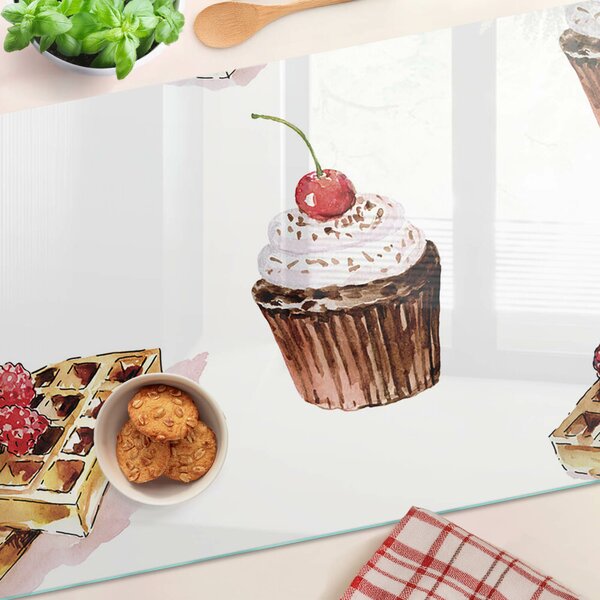 Skleněná deska do kuchyně Vafle a cupcakes s třešněmi ddk-nr-wm-00007162