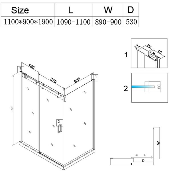 BPS-koupelny Obdélníkový sprchový kout KZ202B 110x90 chrom/transparent + vanička ST04B BL černá