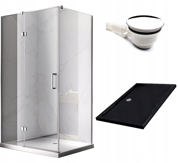 BPS-koupelny Obdélníkový sprchový kout KZ03A 100x90 chrom/transparent + vanička ST04A BL černá