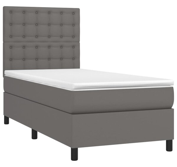 Box spring postel s matrací a LED šedá 90x190 cm umělá kůže 3135919