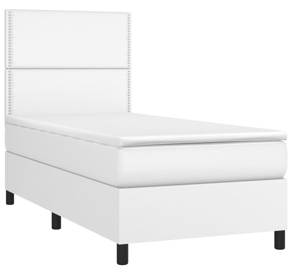 Box spring postel s matrací a LED bílá 100x200 cm umělá kůže 3135868