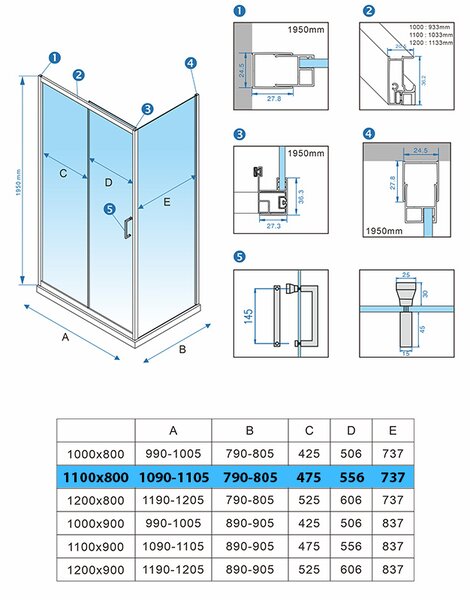 BPS-koupelny Obdélníkový sprchový kout KZ103B 110x80 chrom/transparent + vanička ST03A WH bílá