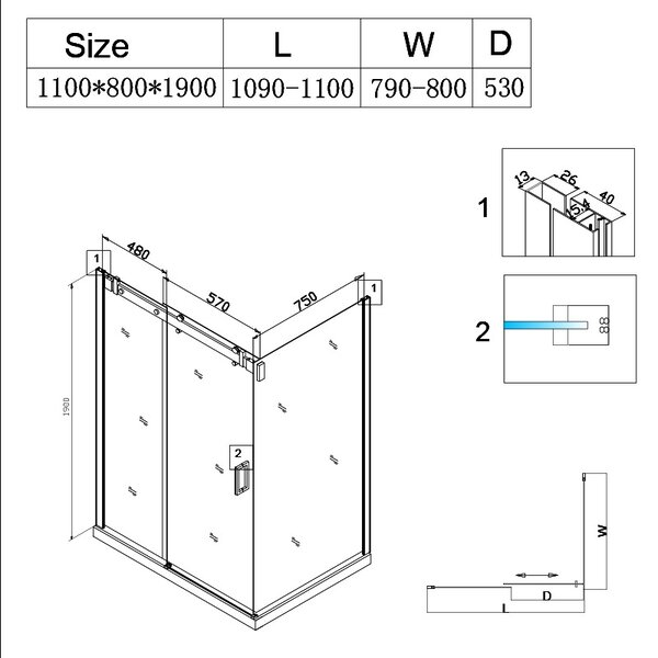 BPS-koupelny Obdélníkový sprchový kout KZ203B GL 110x80 zlatý/transparent - bez vaničky