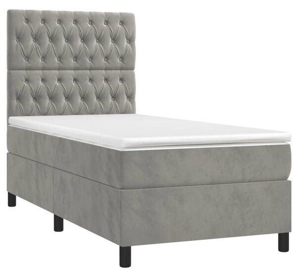 Box spring postel s matrací a LED světle šedá 80 x 200 cm samet 3136269