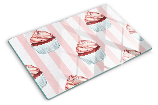 Krájecí prkénko skleněné Cupcaky s růžovými pruhy ddk-nr-wm-00007169