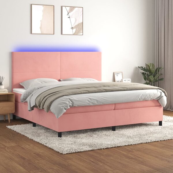 Box spring postel s matrací a LED růžová 200x200 cm samet 3136028
