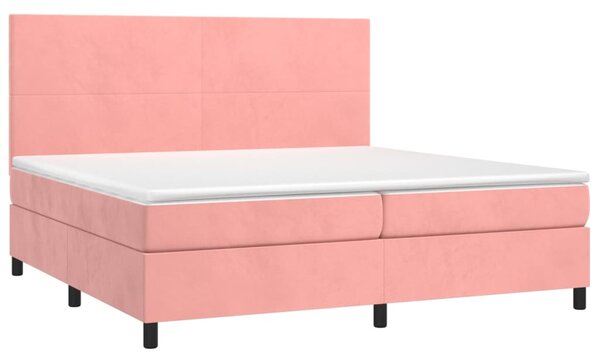 Box spring postel s matrací a LED růžová 200x200 cm samet 3136028