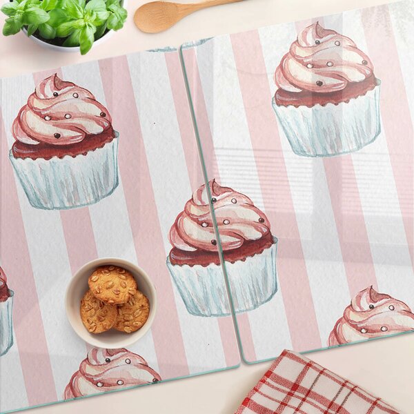 Krájecí prkénko skleněné Cupcaky s růžovými pruhy ddk-nr-wm-00007169