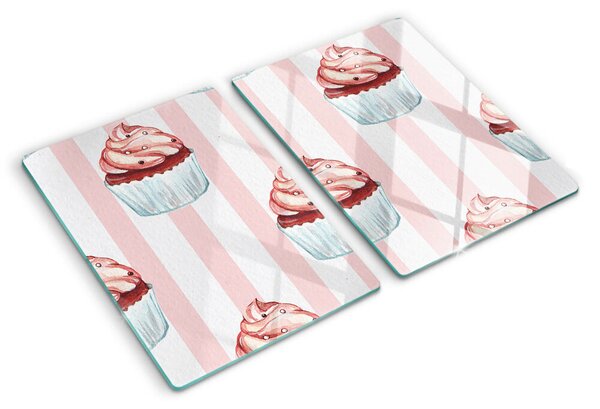 Krájecí prkénko skleněné Cupcaky s růžovými pruhy ddk-nr-wm-00007169
