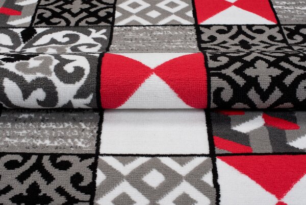 Makro Abra Kusový koberec moderní MAYA Z906E Patchwork šedý červený Rozměr: 180x250 cm