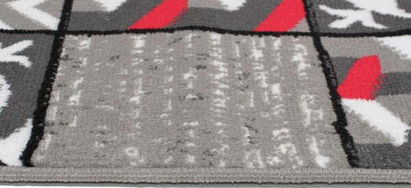 Makro Abra Kusový koberec moderní MAYA Z906E Patchwork šedý červený Rozměr: 180x250 cm
