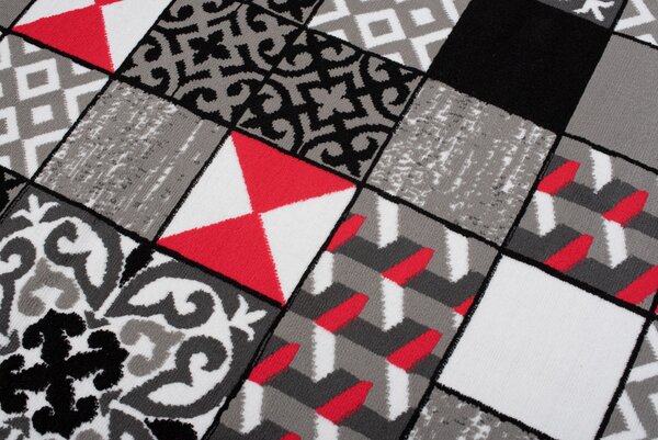 Makro Abra Kusový koberec moderní MAYA Z906E Patchwork šedý červený Rozměr: 180x250 cm