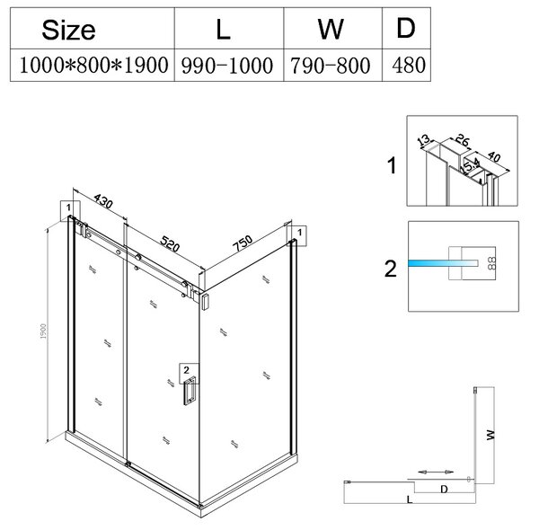 BPS-koupelny Obdélníkový sprchový kout KZ203C 120x80 chrom/transparent + vanička ST03C BL černá