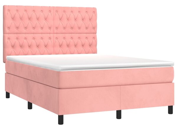 Box spring postel s matrací a LED růžová 140x190 cm samet 3136304