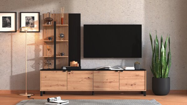 OBÝVACÍ STĚNA černá, dub artisan Hom`in - Kompletní obývací stěny