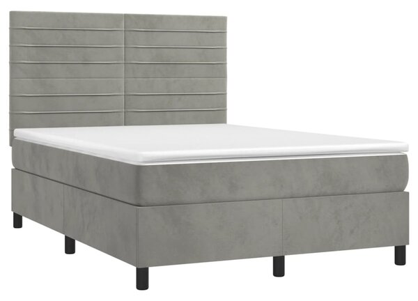 Box spring postel s matrací a LED světle šedá 140x190 cm samet 3136179