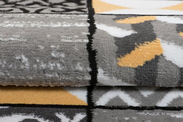 Makro Abra Kusový koberec moderní MAYA Z906A Patchwork šedý žlutý Rozměr: 130x190 cm