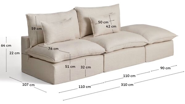 Kave Home Béžová pohovka Anarela 310 cm s odnímatelným potahem