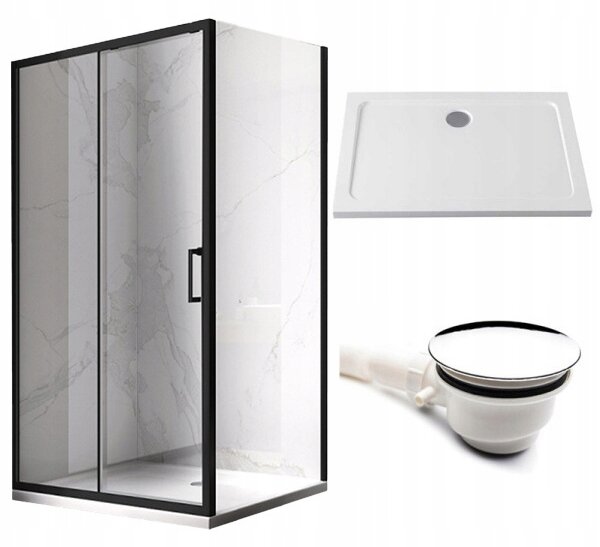BPS-koupelny Obdélníkový sprchový kout KZ103B BL 110x80 černý/transparent + vanička ST03B WH bílá