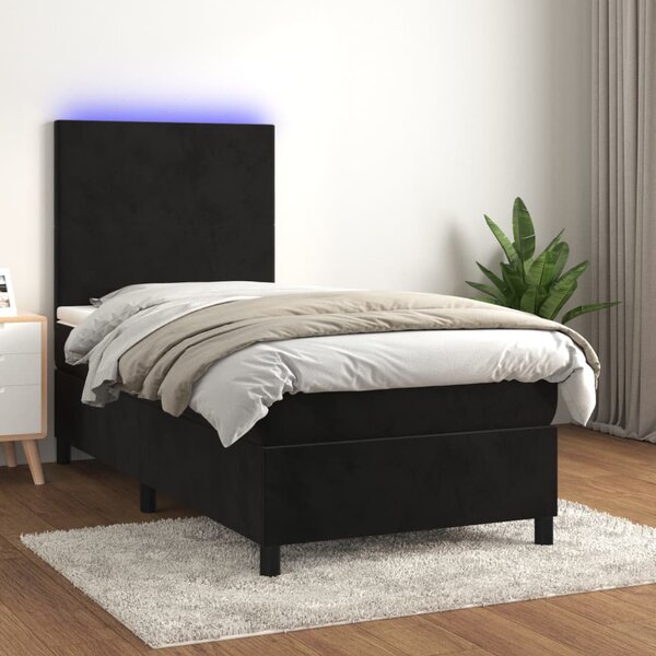 Box spring postel s matrací a LED černá 90x190 cm samet 3135977