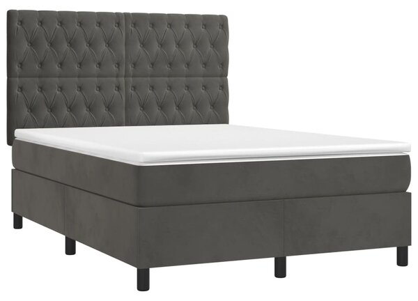 Box spring postel s matrací a LED tmavě šedá 140x200 cm samet 3136306