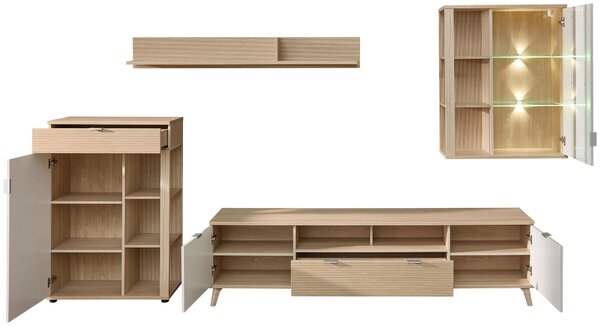 OBÝVACÍ STĚNA barvy dubu, kašmírová Hom`in - Kompletní obývací stěny