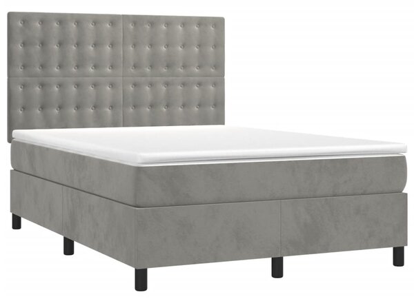Box spring postel s matrací a LED světle šedá 140x190 cm samet 3136359